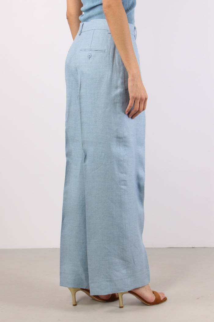 Malizia Pantalone Dritto Lino Azzurro-6