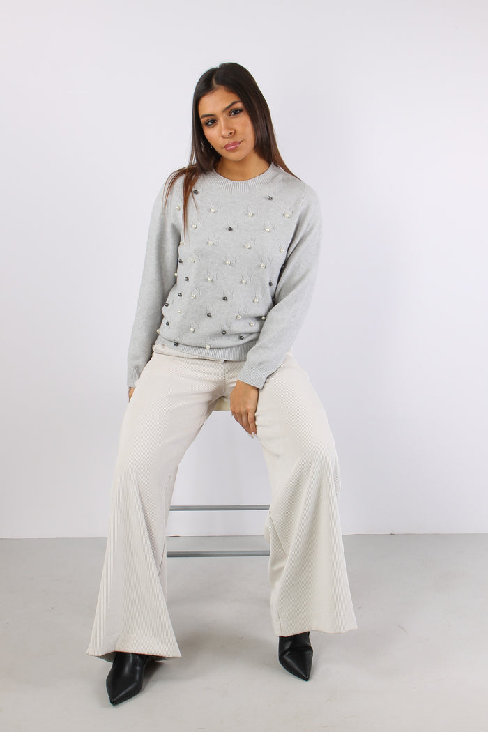Maglia Inserto Perle Grigio-5