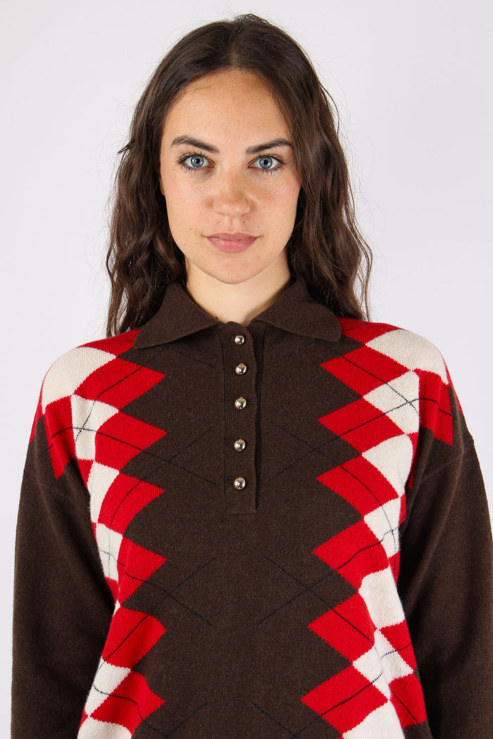 Mllsequoia Maglia Quadri Rosso Intarsio-7