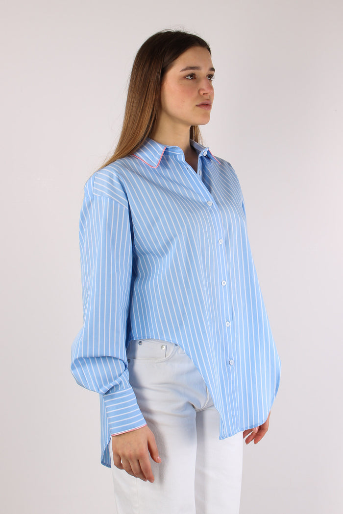 Camicia Over Piping Contrasto Azzurro/bianco-7