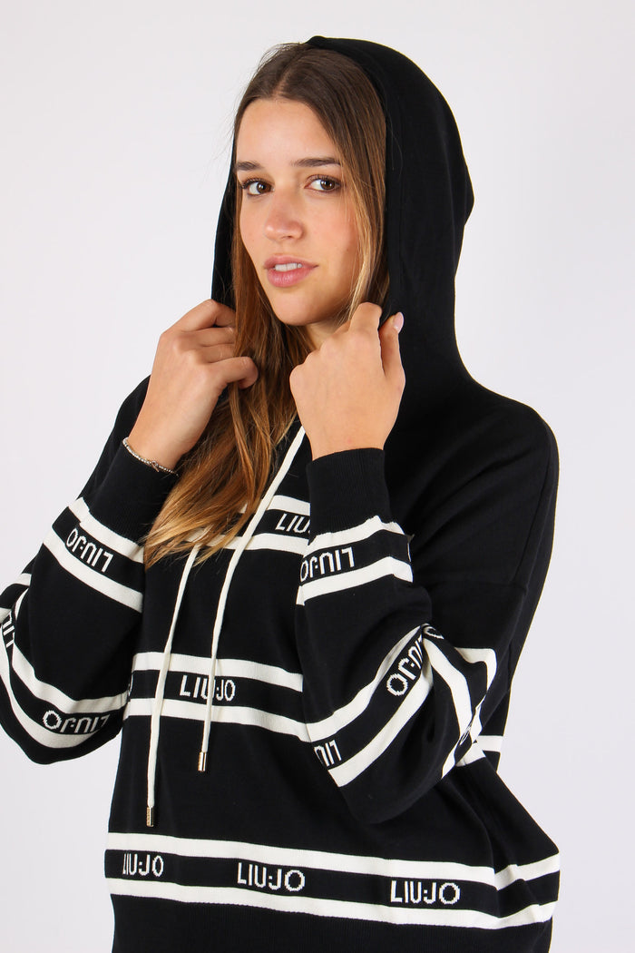 Maglia Cappuccio Riga Nero/bianco-7