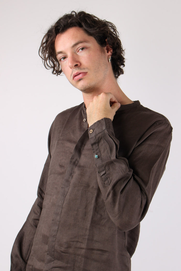 Camicia Coreana Lino Caffe-6