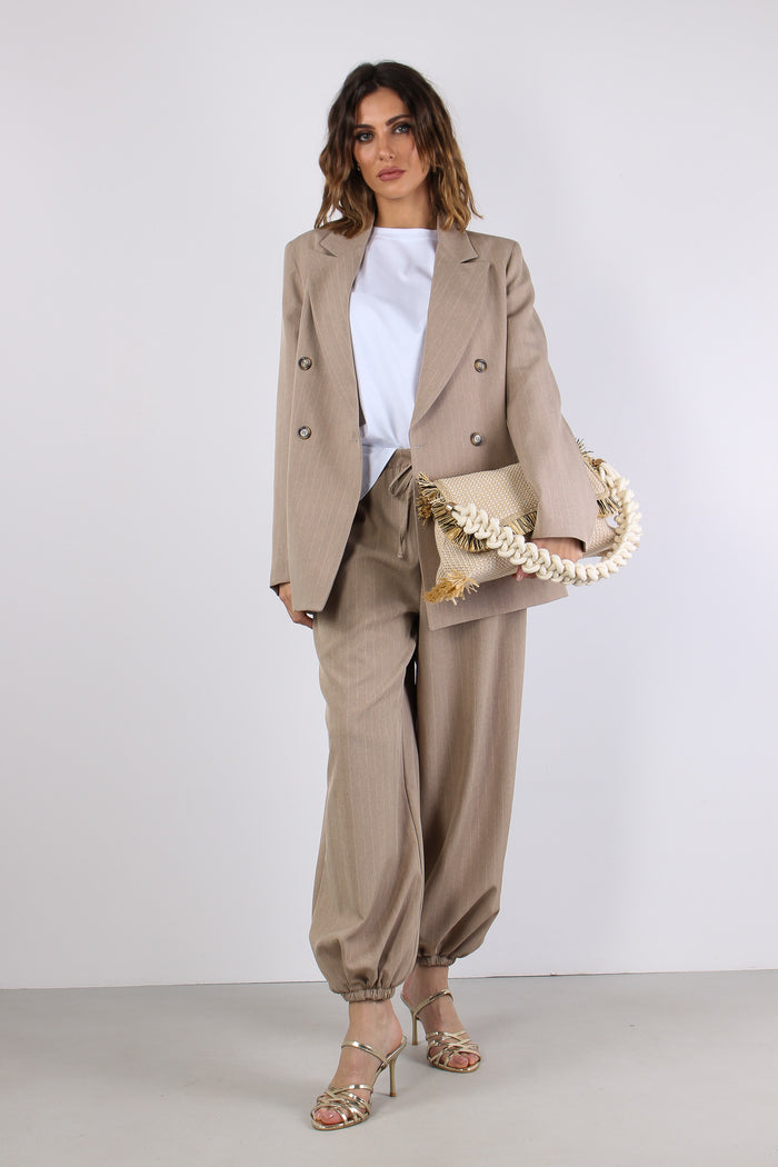 Giacca Doppio Petto Filo Lurex Beige-5