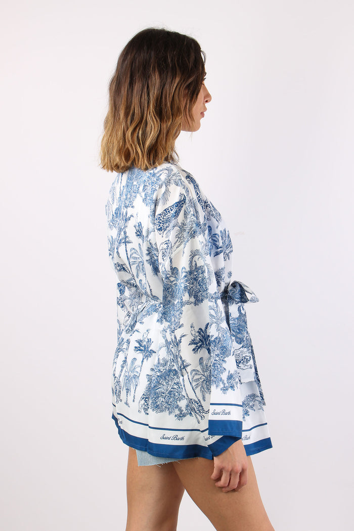 Kimono Cintura Fantasia Palme Bianco/blu-6