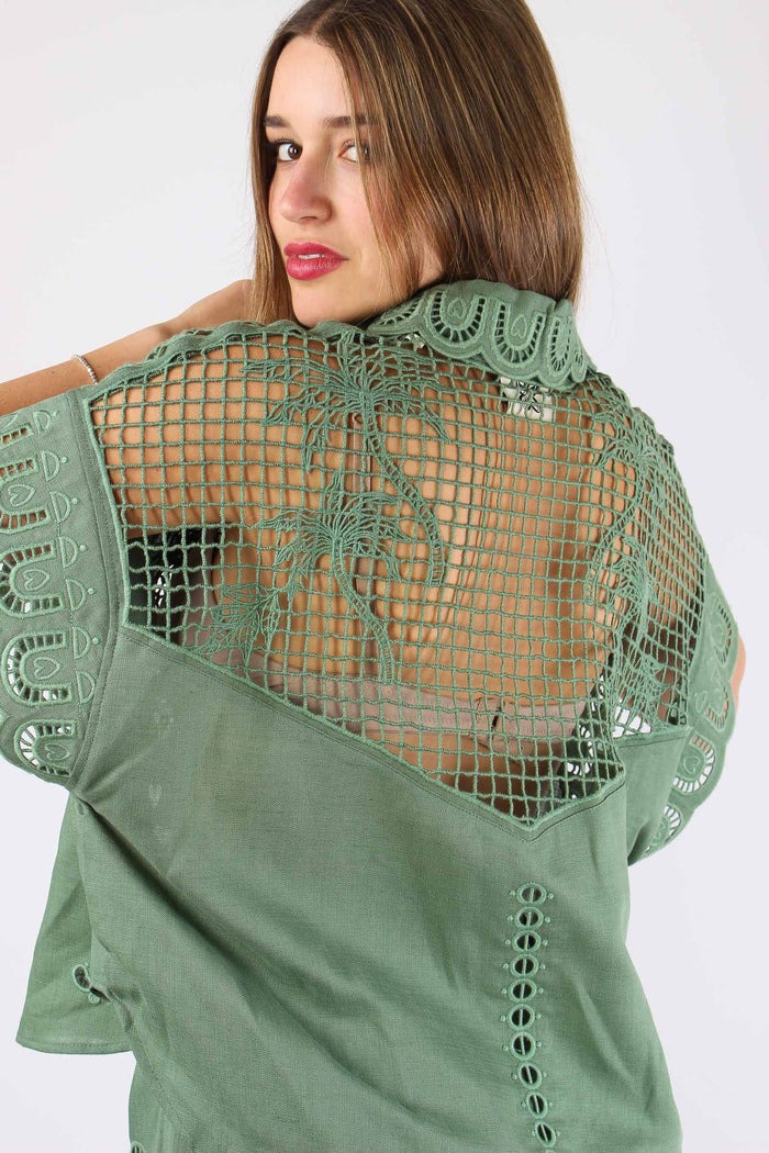 Camicia Lino Ricamo Verde-9