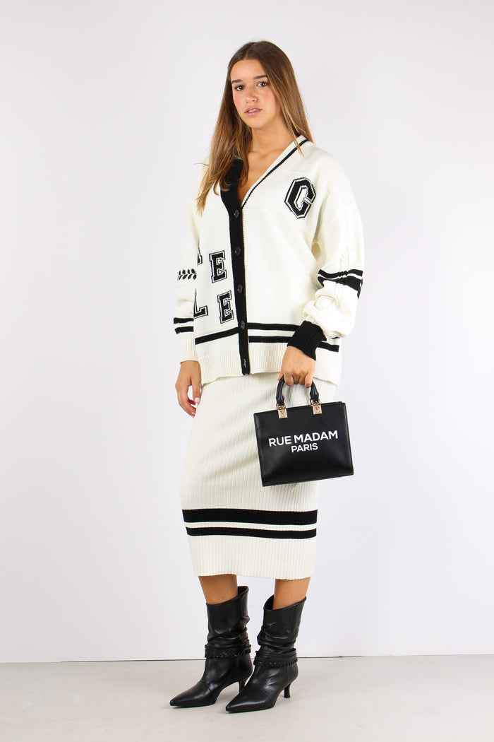 Cardigan College Bicolore Off White-11