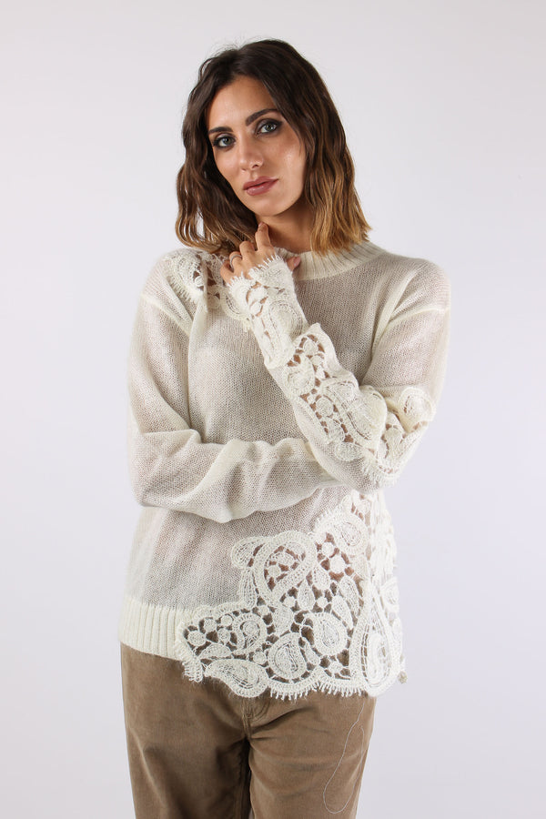 Maglia Inserto Pizzo Burro-2