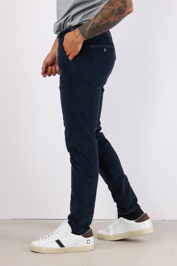 Pantalone Chino Velluto Liscio Blu-7