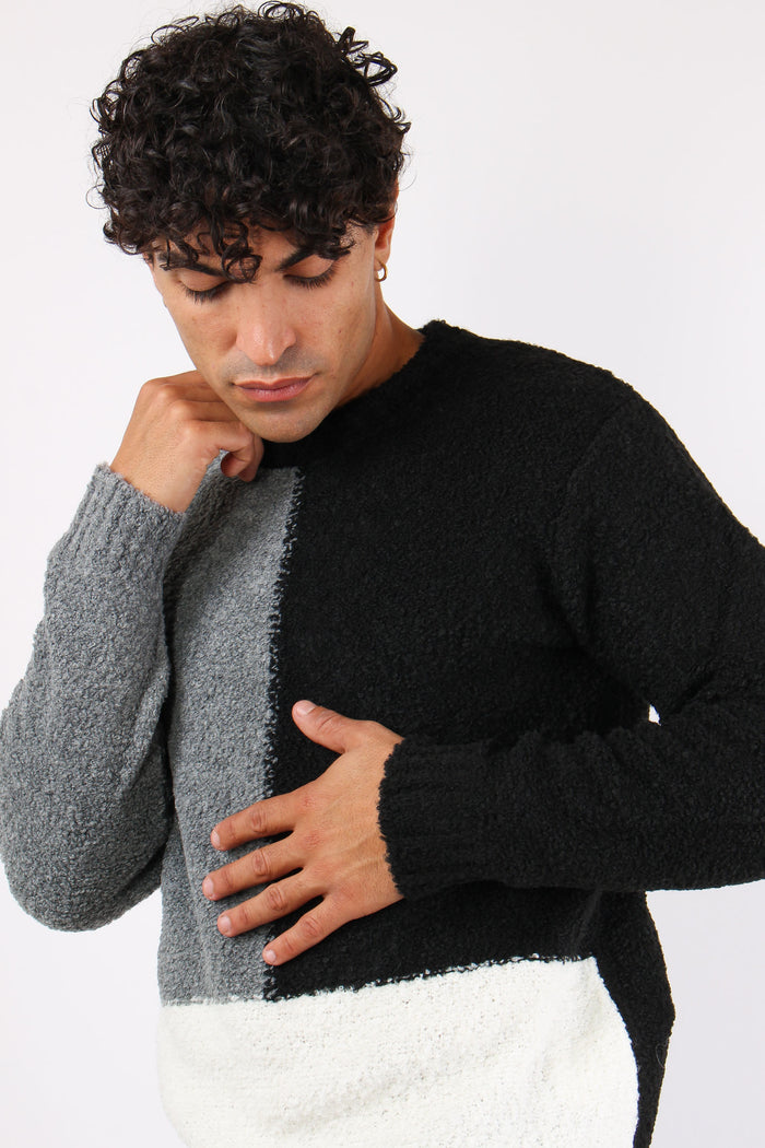 Maglia Boucle Colorblock Nero-7
