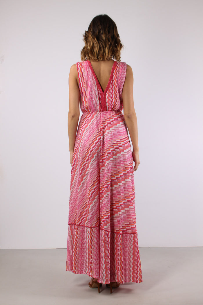 Abito Lungo Jacquard Electric Fuxia-5