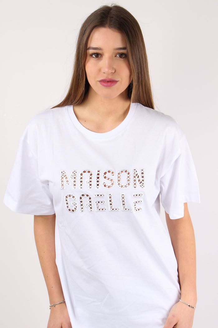 Maxi T-shirt Ricamo Maison Gae Bianco-8