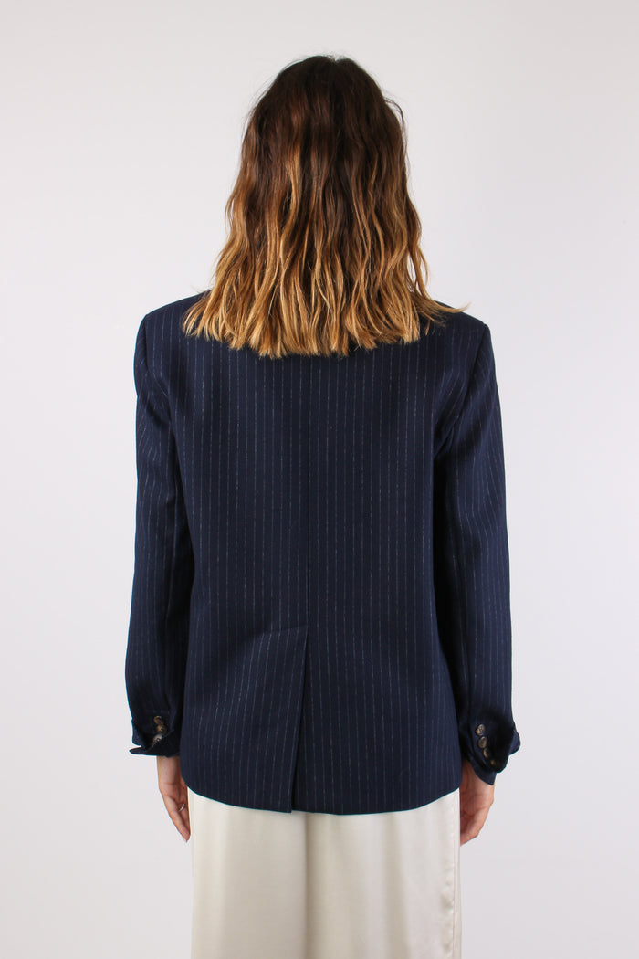 Giaccca Gessata Patch Donna Blu-4