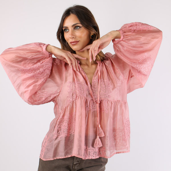 Blusa Ricami Nappine Rosa-2