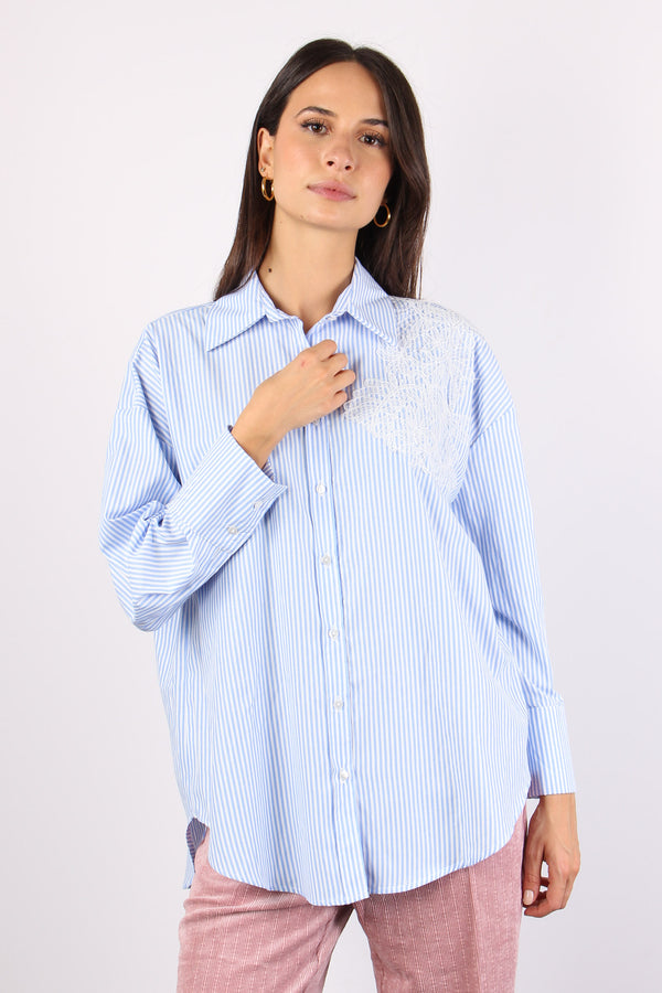 Camicia Riga Inserto Pizzo Bianco/azzurro-2