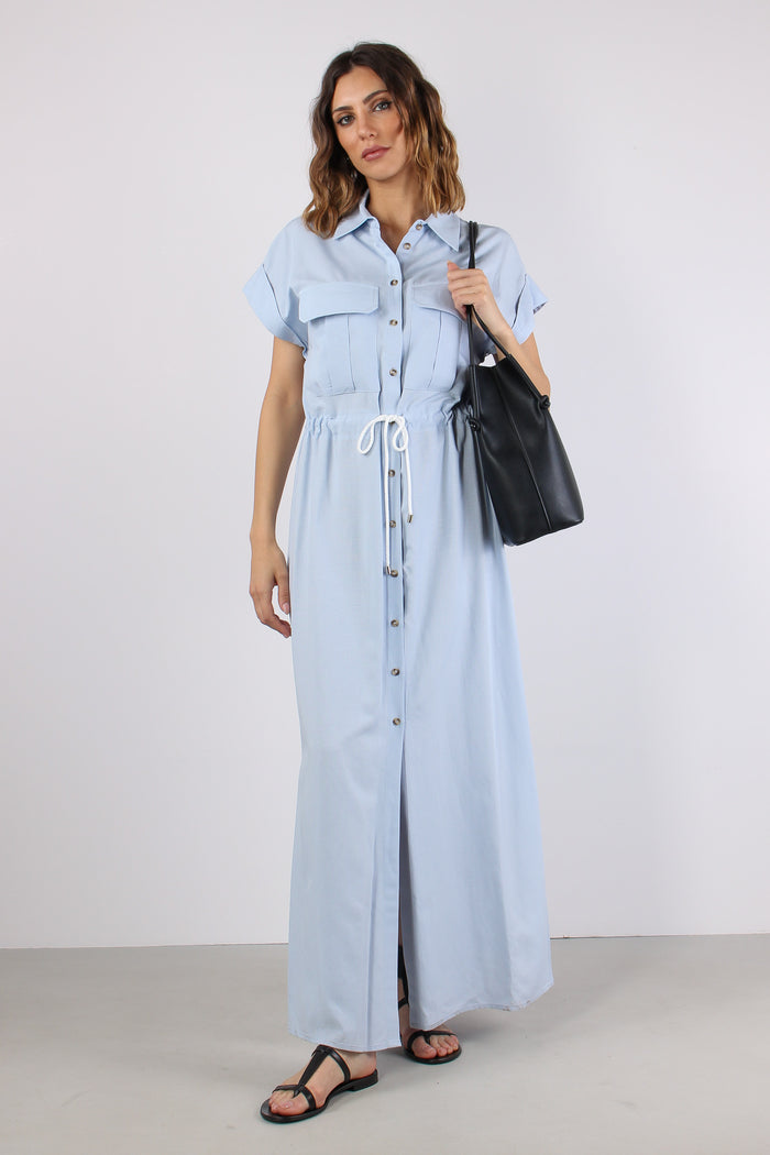 Abito Lungo Coulisse Celeste-7
