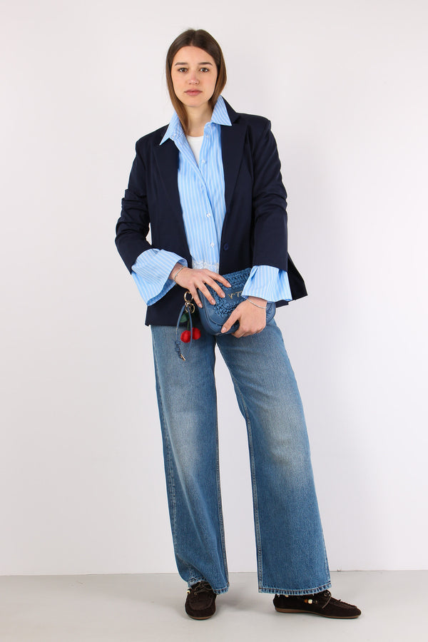 Camicia Riga Fondo Pizzo Azzurro