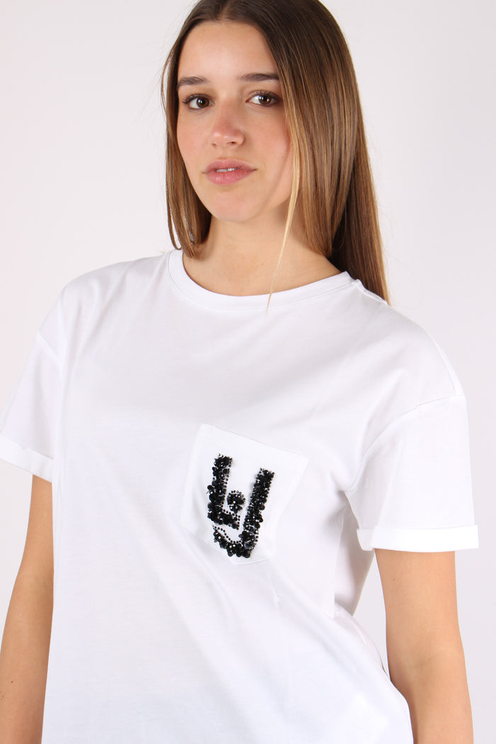 T-shirt Stampa Pailettes Bianco/lj-3