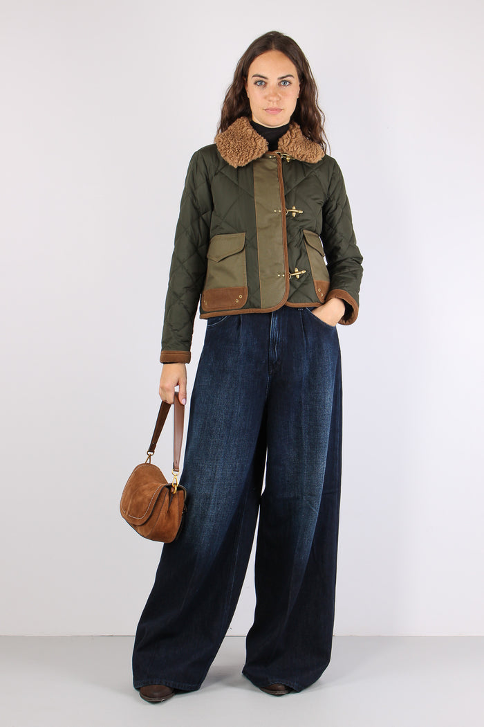Giubbotto Trapuntato Collo Teddy Militare