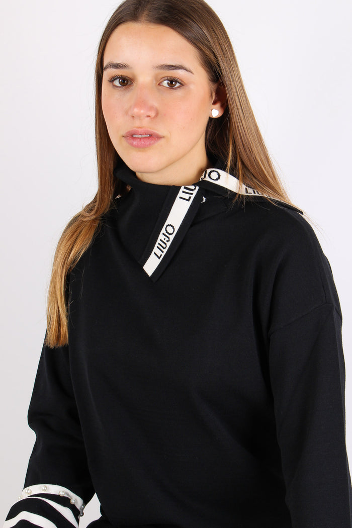 Maxi Maglia Riga Inserto Perle Nero/bianco-8