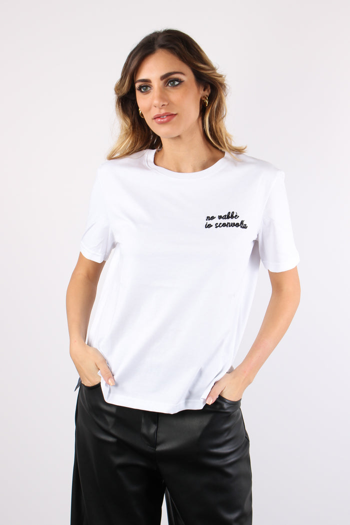 T-shirt Ricamo No Vabbe Io Sc Bianco