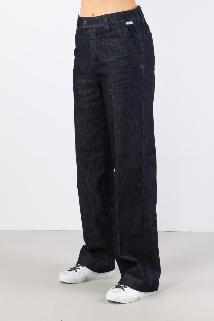 Pantalone Effetto Denim Flare Denim Scuro-5