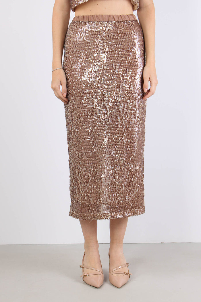 Gonna Tubo Paillettes Rose-2