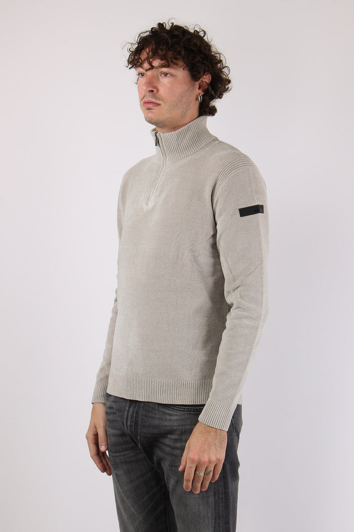 Maglia Mezza Zip Velluto White Sand-4