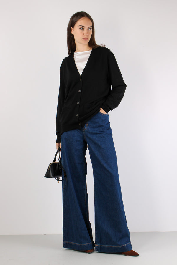 Cardigan Over Tasche Applicate Polo Black