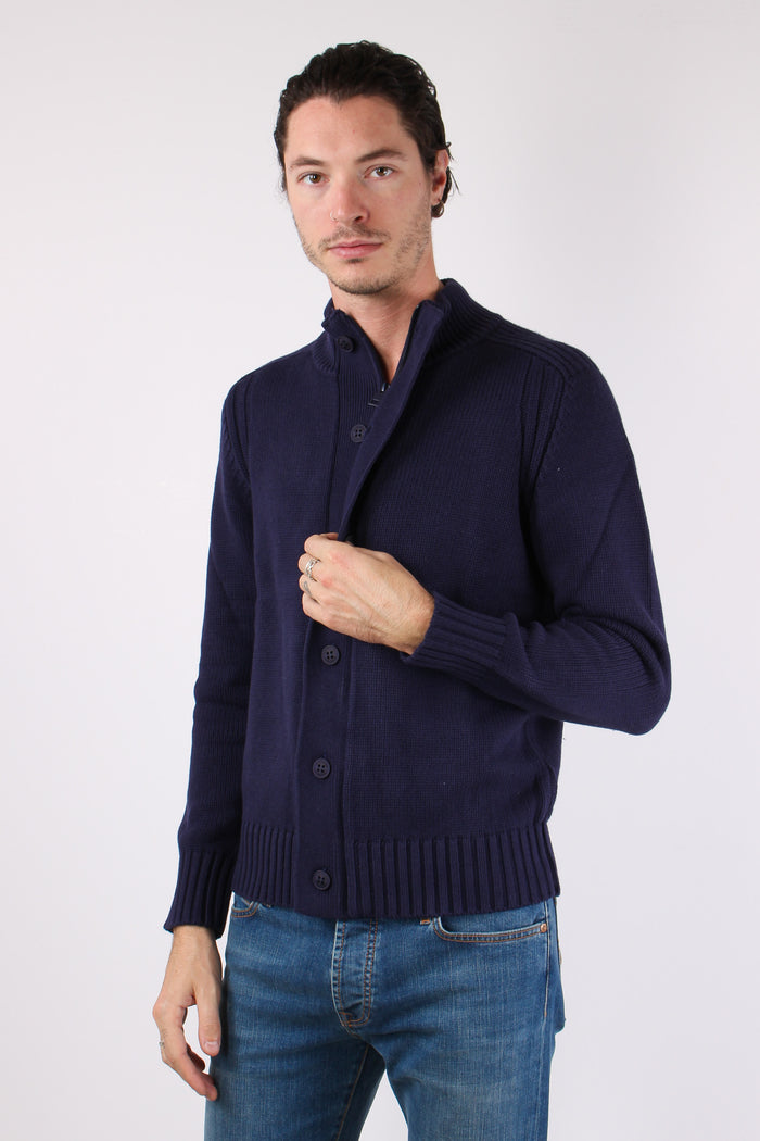 Cardigan Bottoni Cotone Poseidon Blue-3
