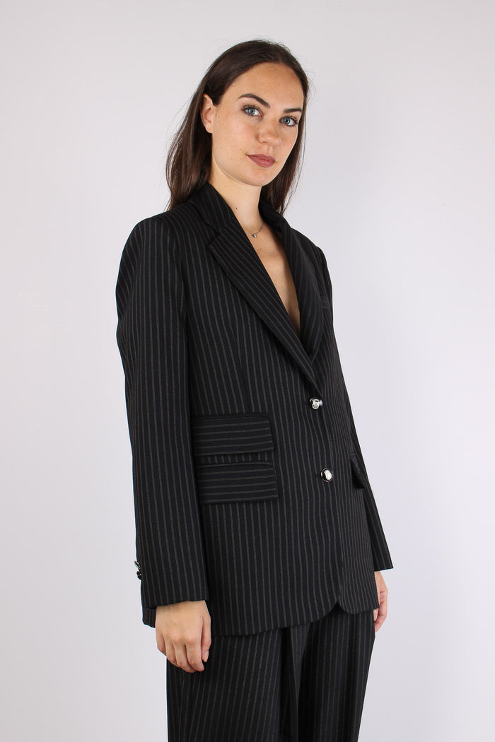 Giacca Over Gessata Nero/beige-9