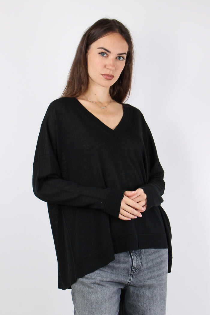 Maglia Misto Lana Scavo V Nero-9