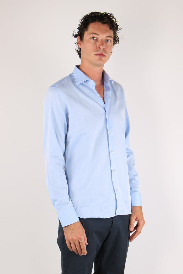 Camicia Collo Italiano Tencell Celeste-5