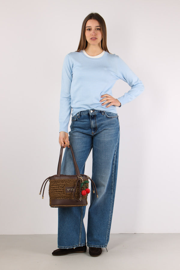 Maglia Girocollo M/l Viscosa Cielo