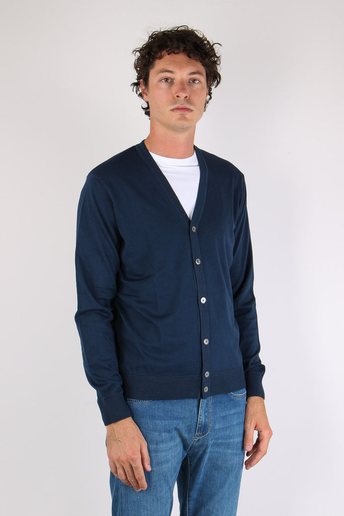 Cardigan Bottoni Cotone Blu-6