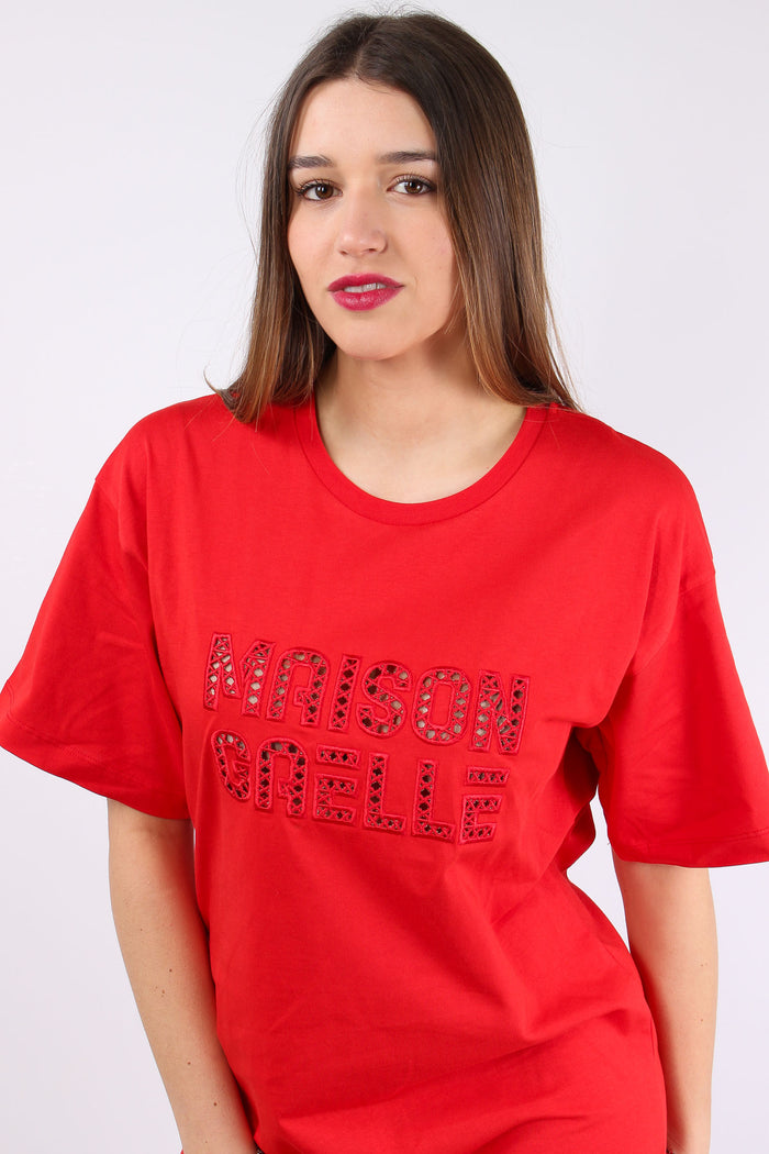Maxi T-shirt Ricamo Maison Gae Rosso-6