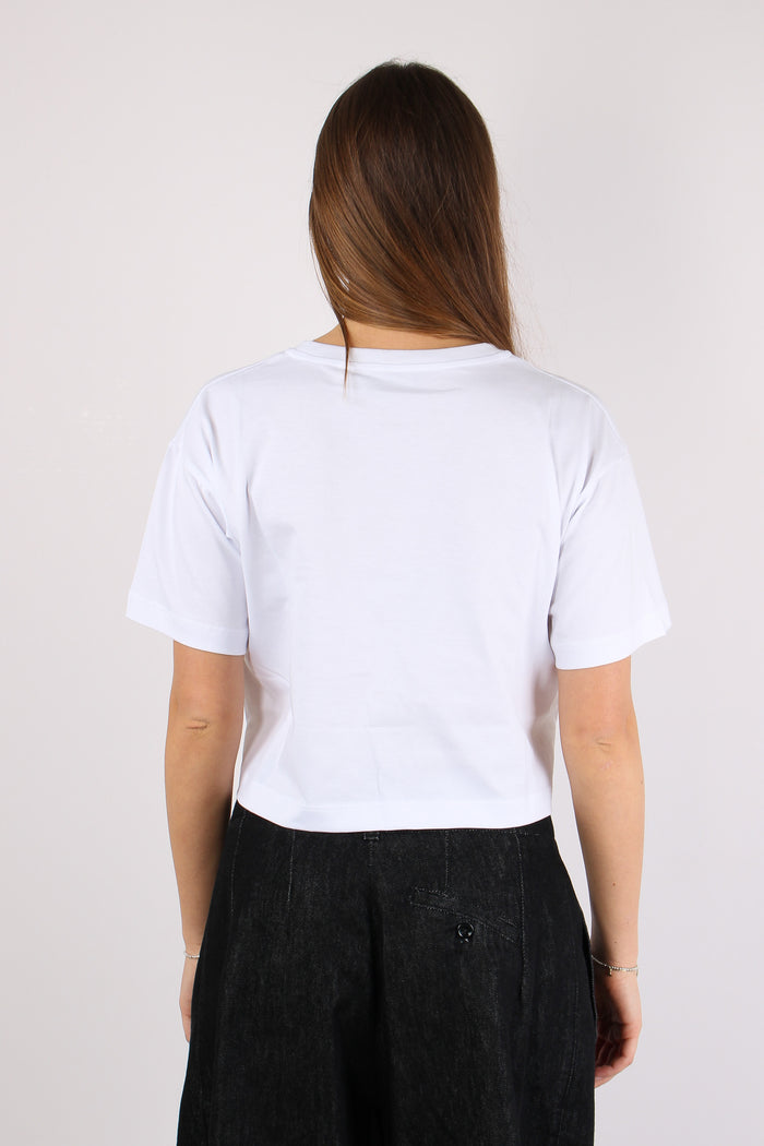 T-shirt Crop Logo Tono Su Tono Bianco-4