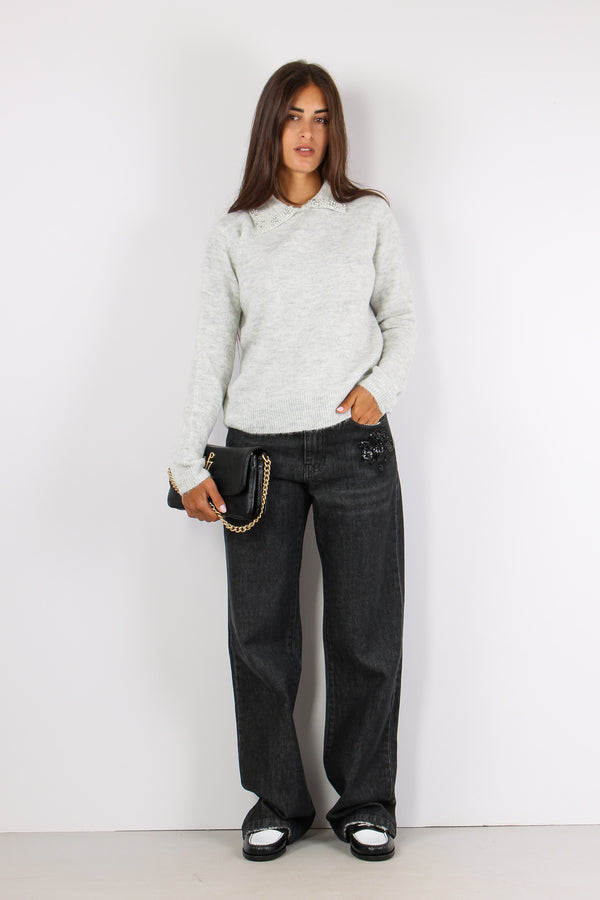 Aralda Maglia Colletto Perle Grigio