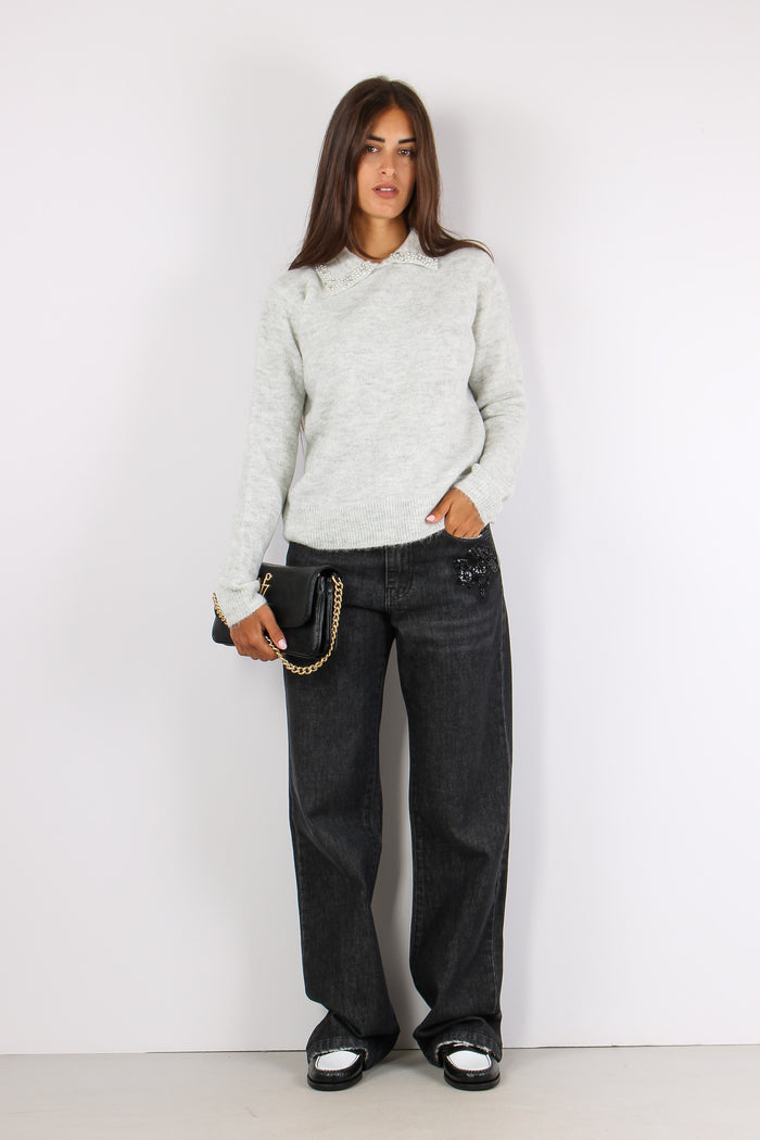 Aralda Maglia Colletto Perle Grigio