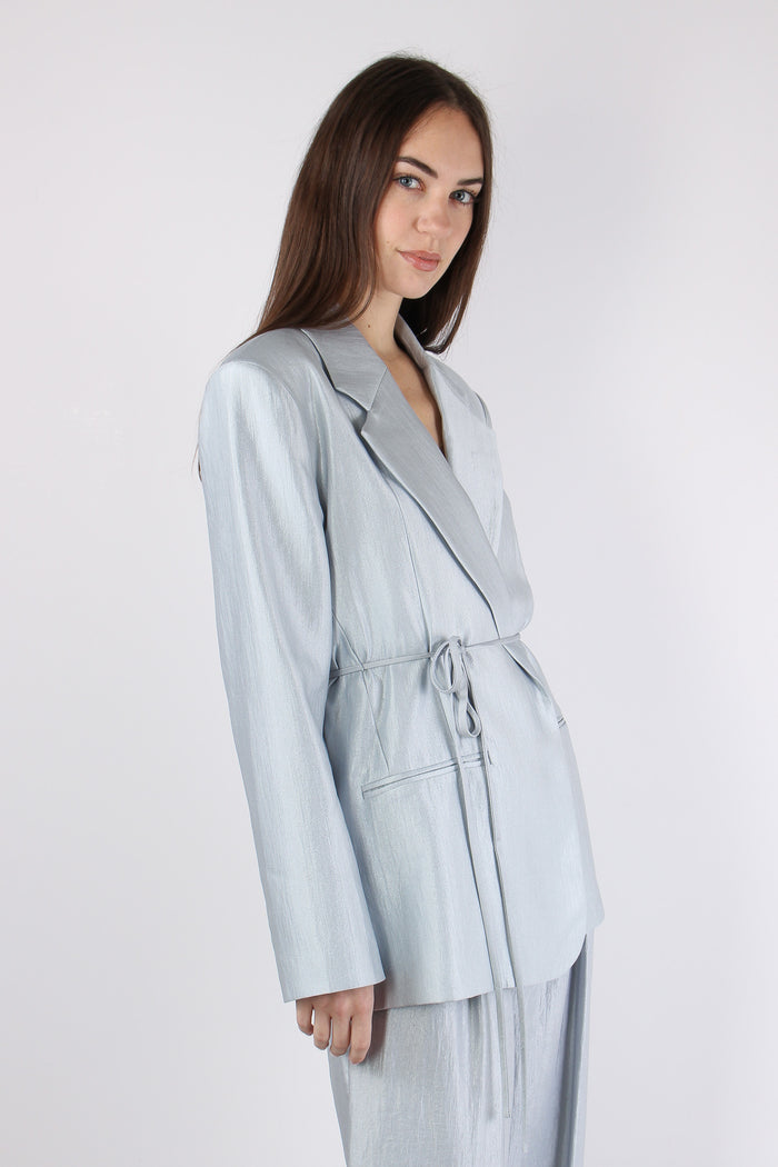 Giacca Cinturata Cangiante Celeste-4