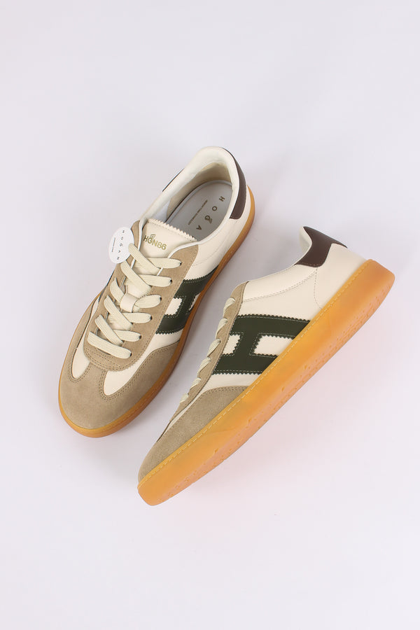 Sneaker Cool Pelle Bianco/sabbia/verde-2