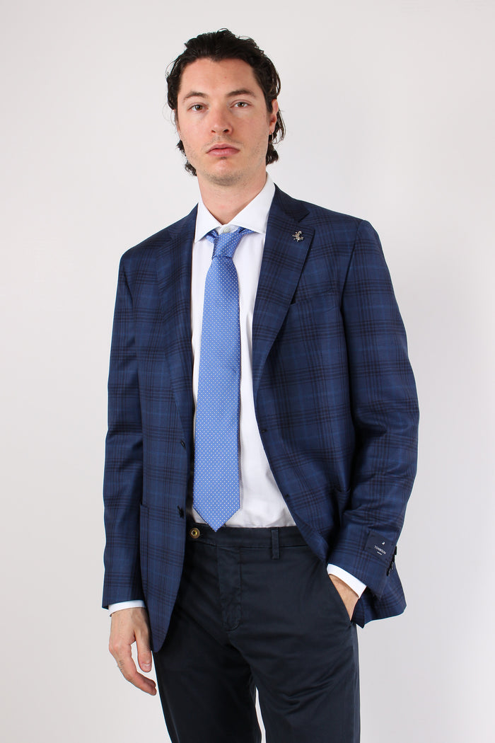 Giacca Check Fresco Lana Nero/blu