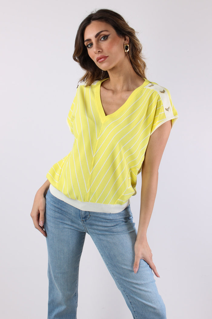 Maglia Scollo V Bottoni Riga Jasmine/white-3