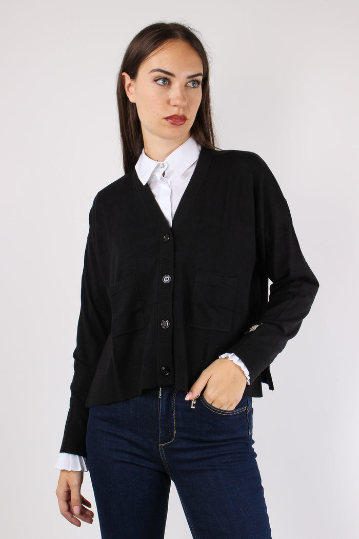 Cardigan Over Viscosa Lana Nero-4