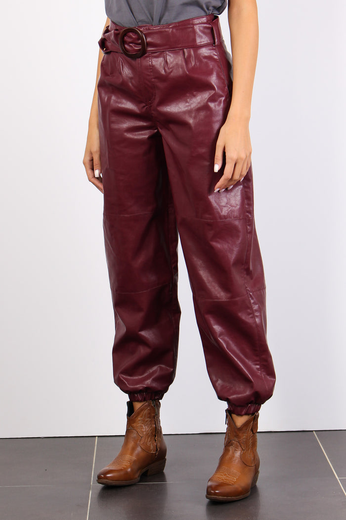 Pantalone Ecopelle Cintura Dark Wine-3