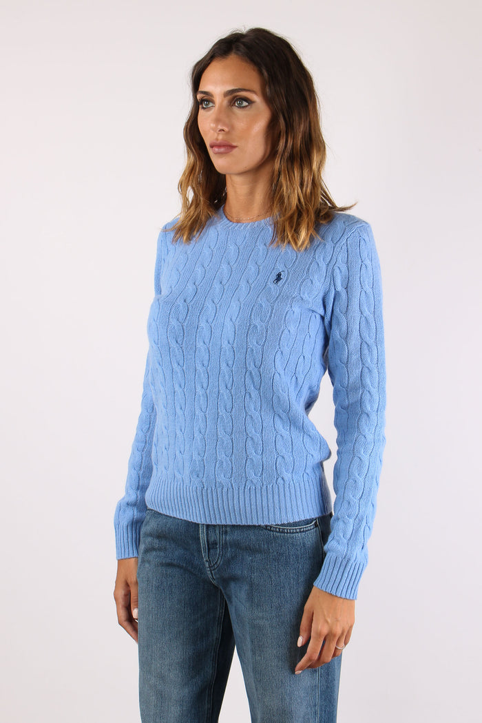 Maglia Girocollo Trecce Misto Lana Litchfiel Blue-4