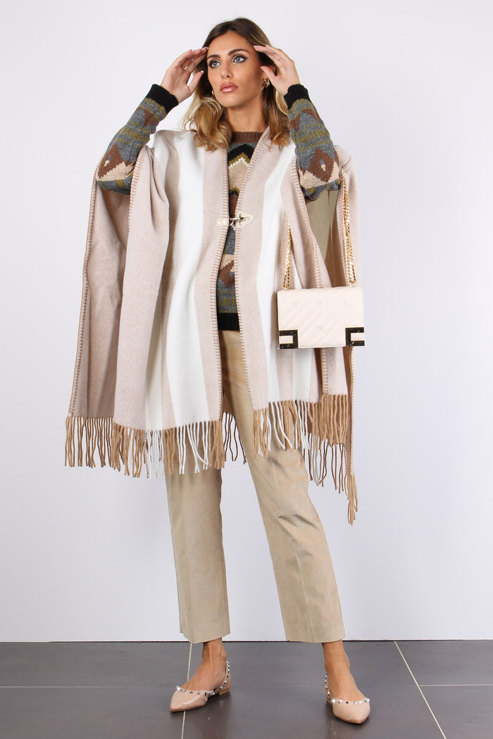 Cappotto Inserto Frange Cangio Beige-4