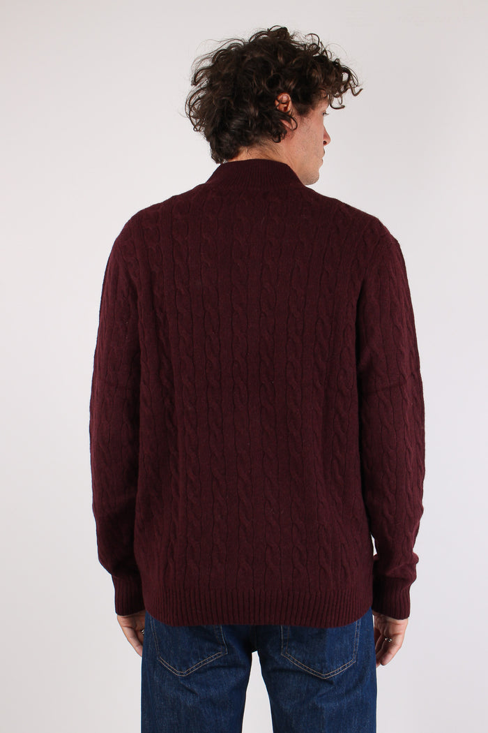 Maglia Mezza Zip Trecce Lana Wine Heather-4