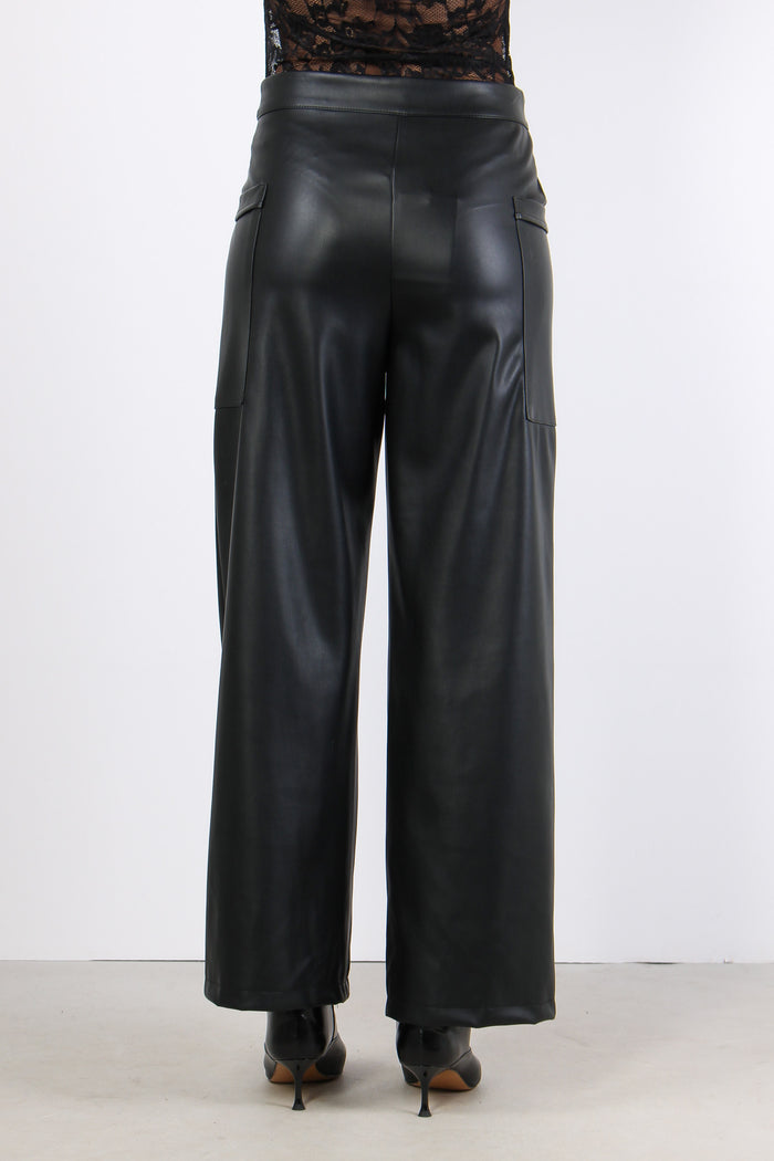 Pantalone Ecopelle Tasche Late Nero-4