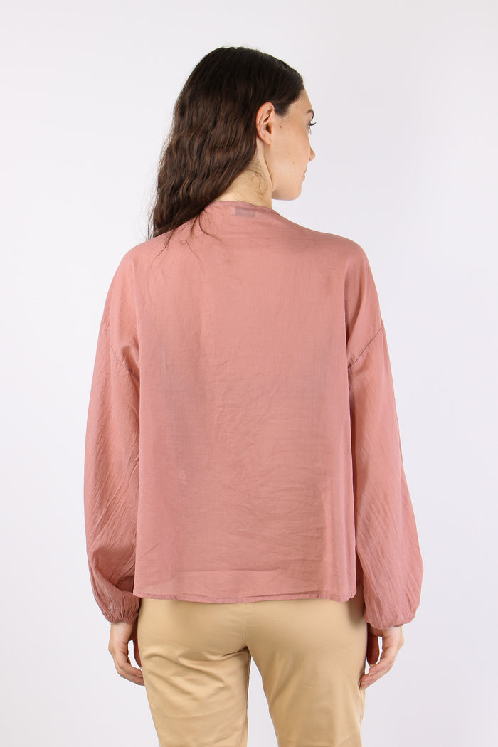Blusa Mussola Inserto Macrame Rosa-5
