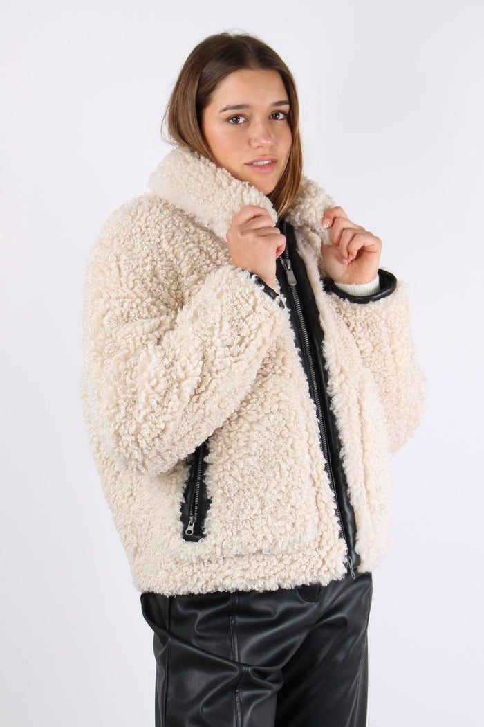 Hester Giubbotto Teddy Zip Eco Beige-9